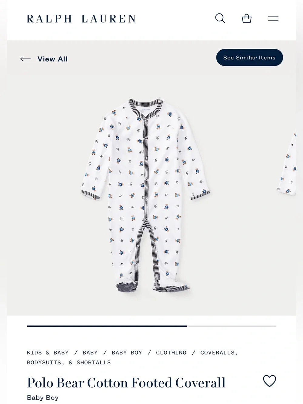Ralph Lauren White Footed Baby One-Piece with Blue and Tan Motifs